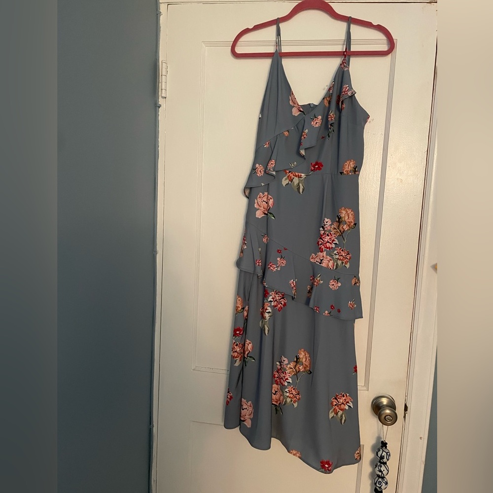 Keepsake midi dress with ruffles size L in Blue Scatter Floral - Picture 4 of 7